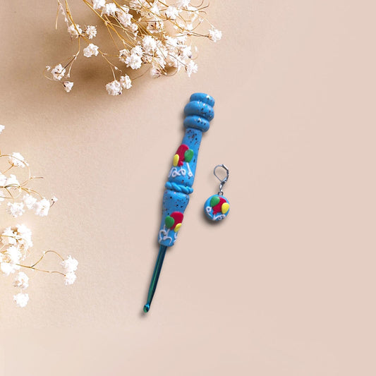 Polymer clay colorful balloons crochet hook with stitch marker