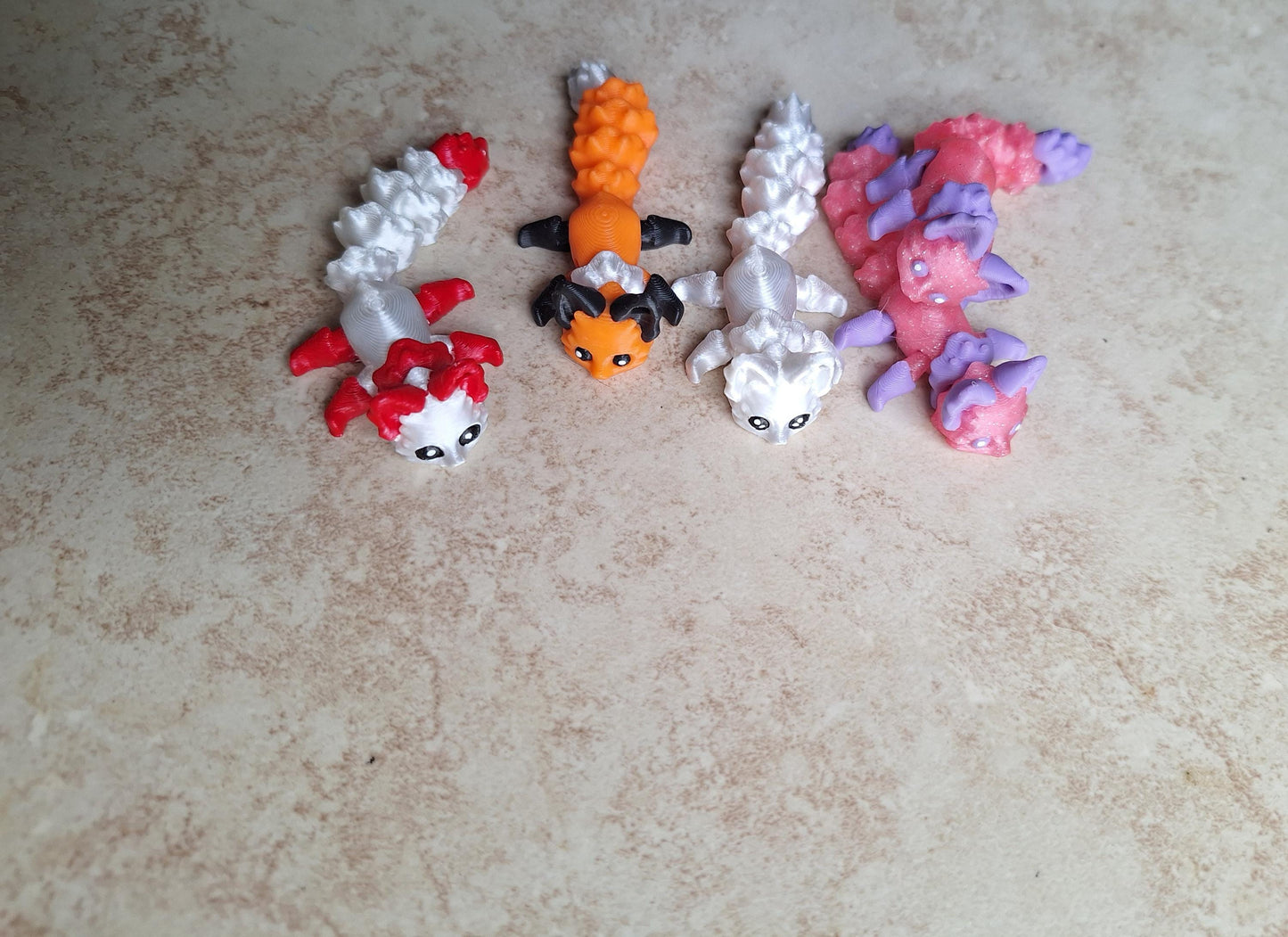 3D articulated *more colors available* orange fox tumbler charm buddy / 3d printed animals tumbler handle charms Fidget kitsune colorful