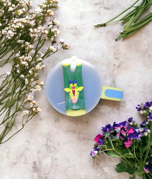 Polymer clay straw tag tumbler topper / clay tumbler accessories / floral colorful giraffe tumbler topper straw tag tumbler accessories