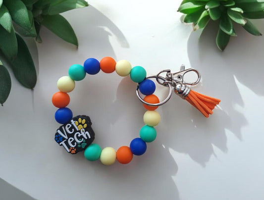 Silicone beaded wristlet keychain vet tech / dog puppy cat animal silicone beaded wristlet keychain / dog mom bag accessories key chain gift