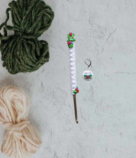 Polymer clay roses rattan lattice crochet hook