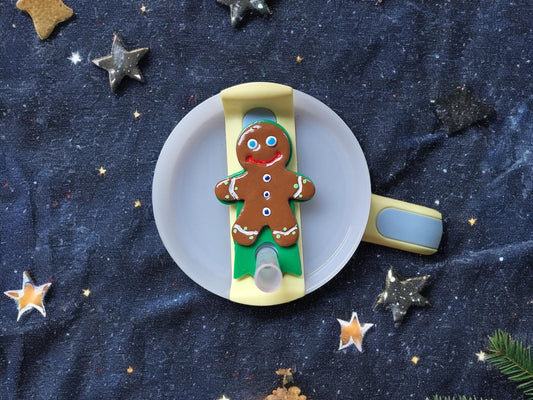 Polymer clay straw tag for stanley tumbler topper tumbler accessory christmas gingerbread tumbler topper tag / holiday tumbler accessories