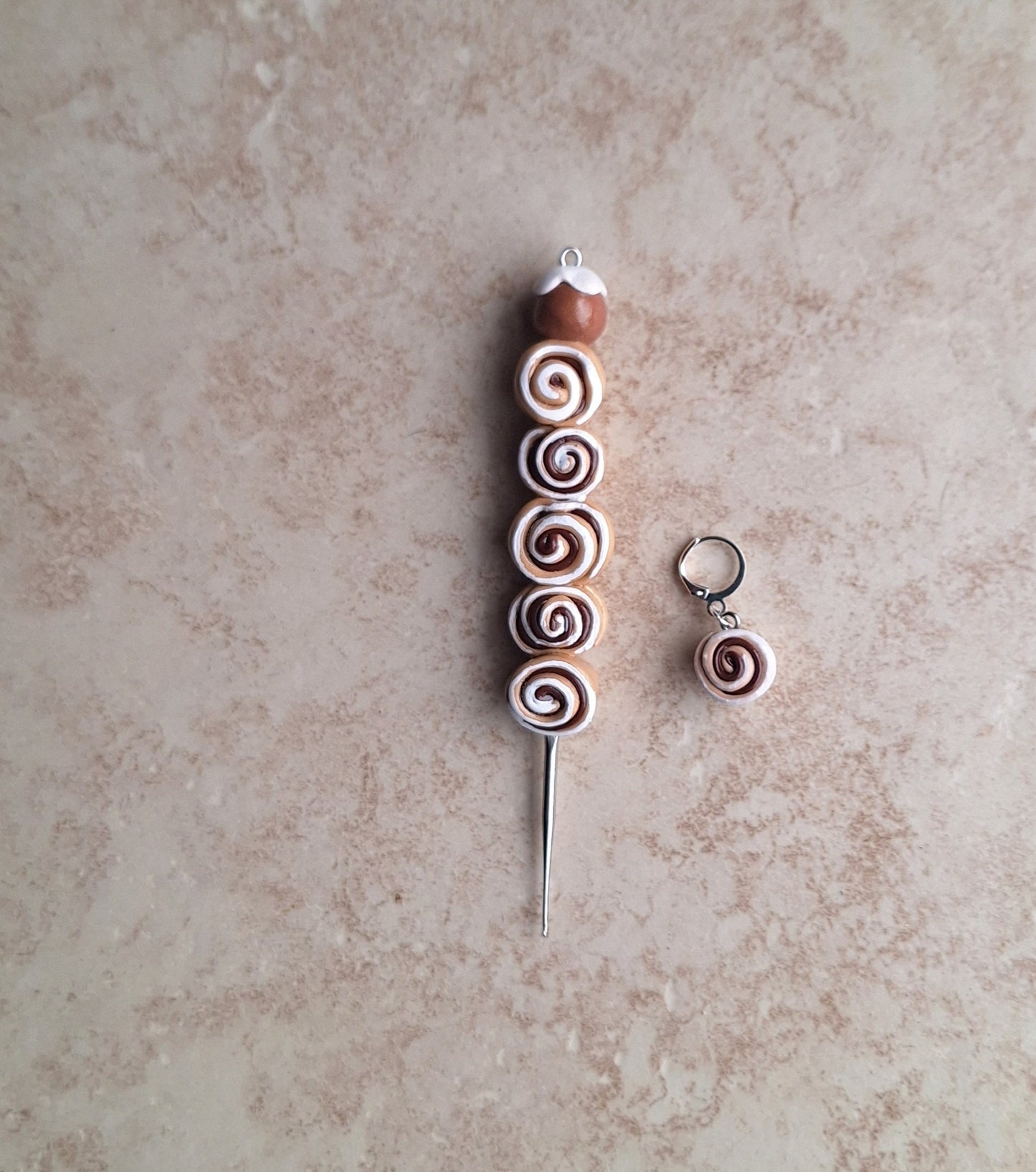 Polymer clay cinnamon roll dessert food crochet hook