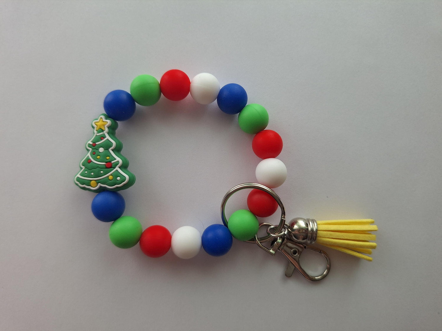 Silicone beaded wristlet keychain winter christmas beaded wristlet tree keychain / Christmas tree pink green bag accessories key chain gift
