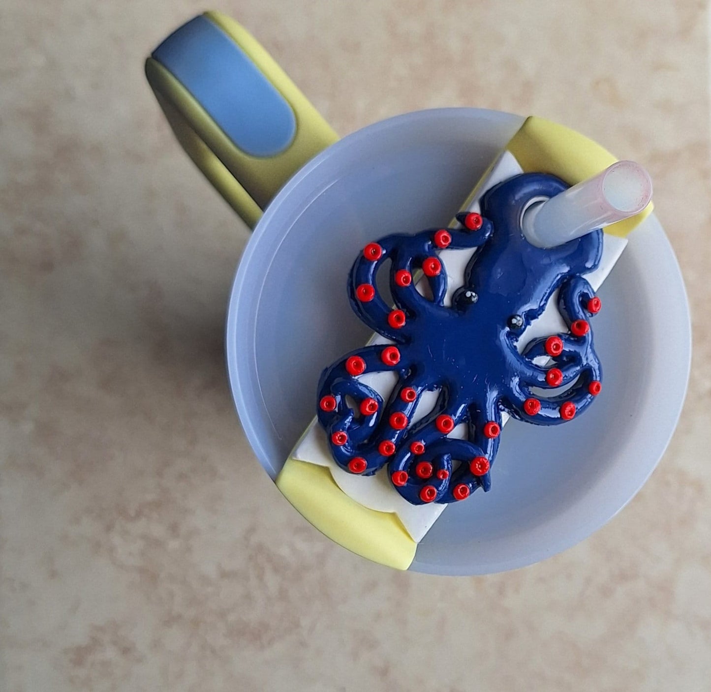 Polymer clay straw tag tumbler topper / clay tumbler accessories / octopus tumbler topper straw tag beach nautical tumbler accessories