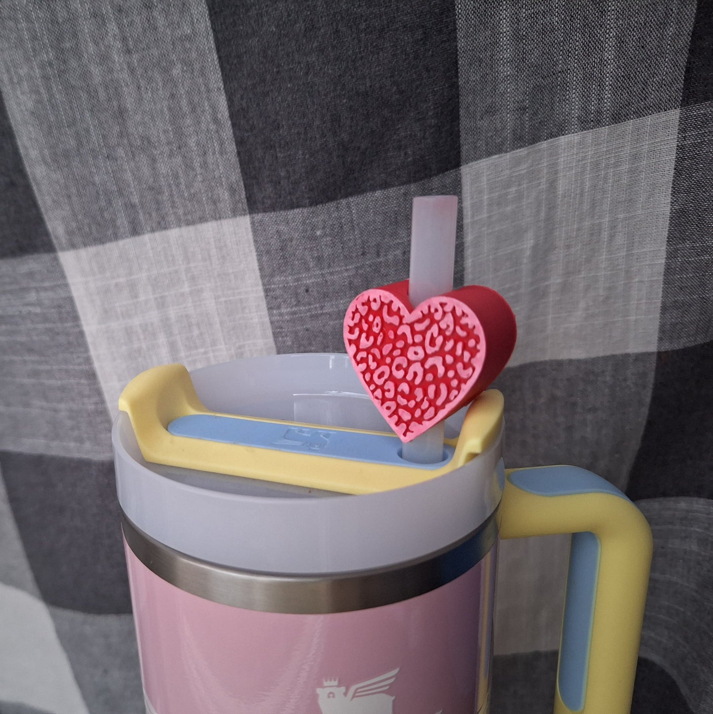 3D printed leopard print heart straw buddy charm tumbler accessories / tumbler charm straw buddy / cheetah heart straw topper charm