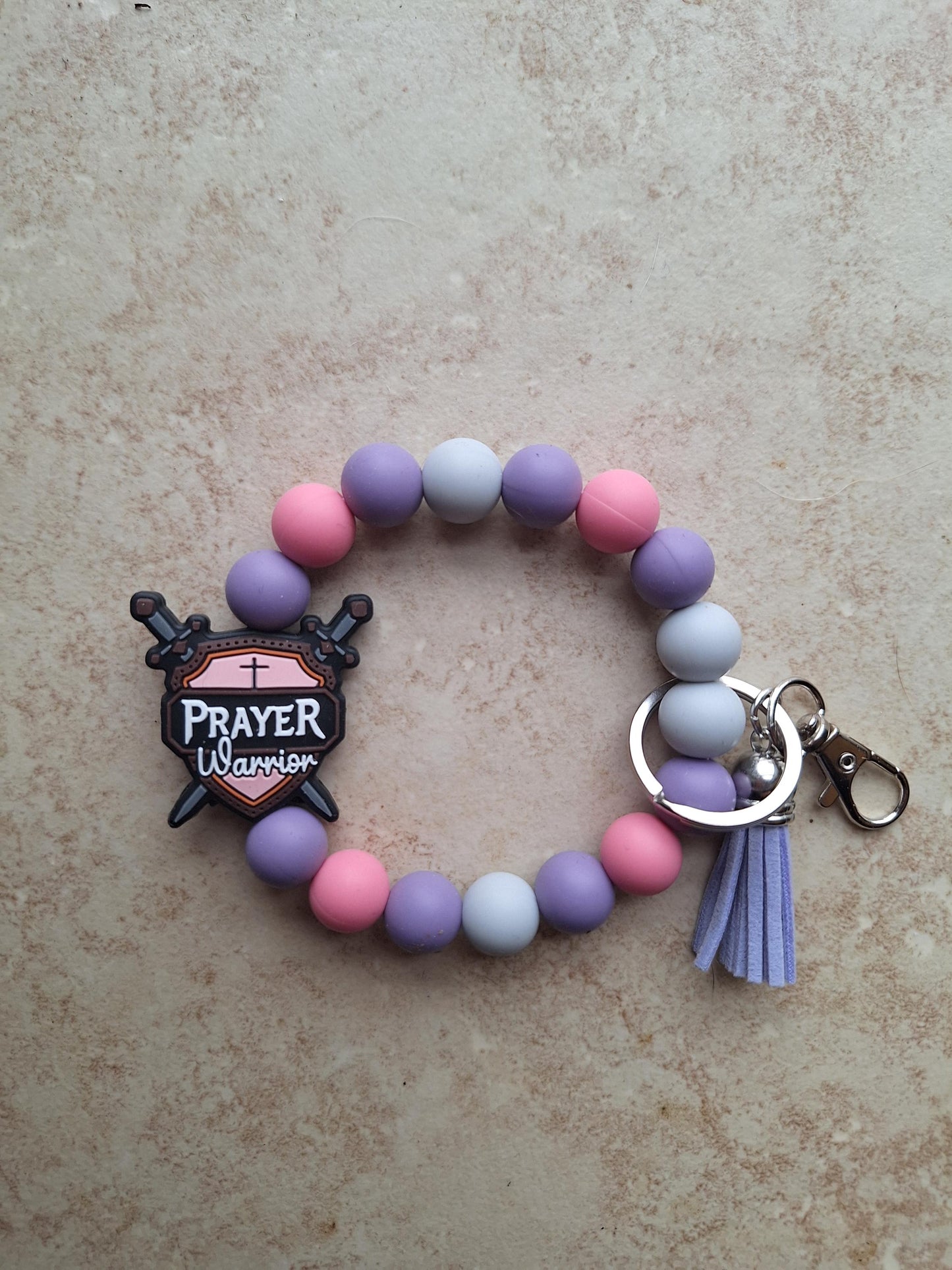 Silicone beaded wristlet keychain / prayer warrior silicone beaded wristlet keychain / religious faith bag accessories key chain
