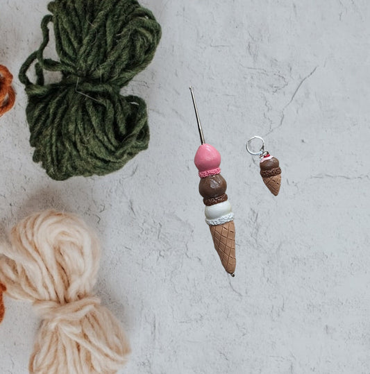 Polymer clay ice cream cone dessert food crochet hook