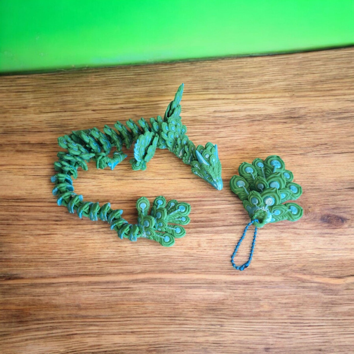 3D articulated silky teal green peacock dragon / 3d printed dragon animals / Peacock bird dragon knick knack Fidget figurines keychain