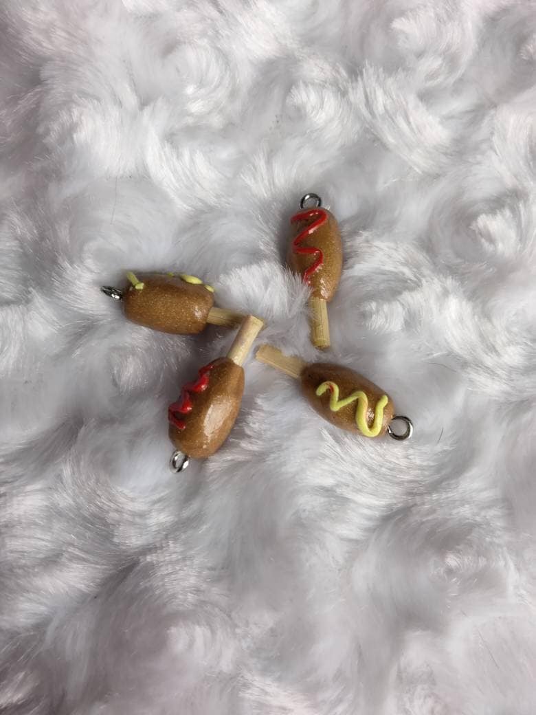 Kawaii corn dog charms / polymer clay hot dog charms / kawaii charms / kawaii food jewelry