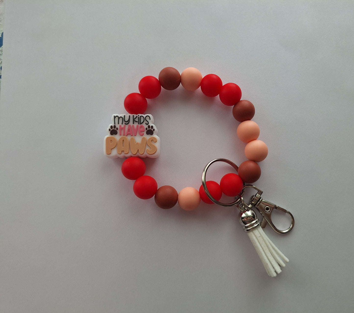 Silicone beaded wristlet keychain my kids have paws  / dog mom silicone beaded wristlet keychain / dog mom bag accessories key chain gift