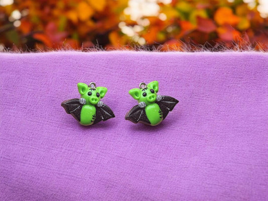 Kawaii green frankenstein bat charm / polymer clay halloween charms / clay charm jewelry / bat charm stitch marker progress keeper