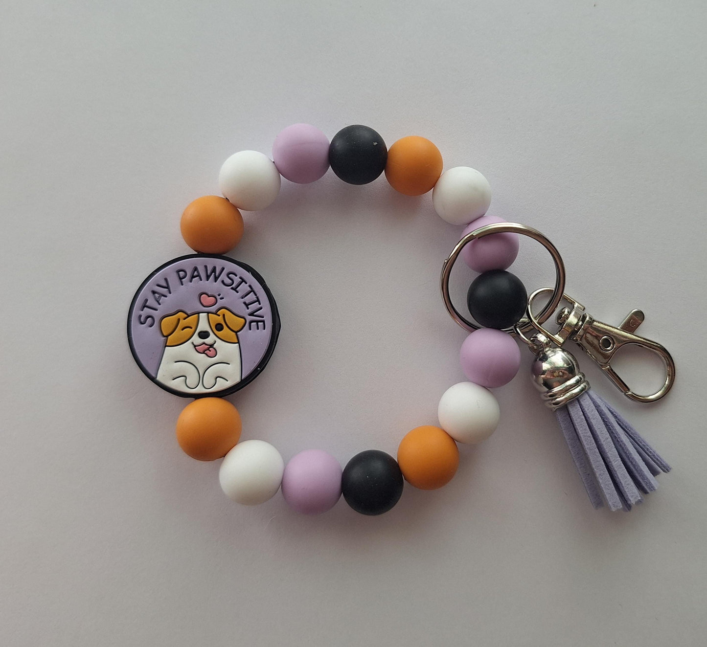 Silicone beaded wristlet keychain stay pawsitive  / dog mom silicone beaded wristlet keychain / stay positive bag accessories key chain gift