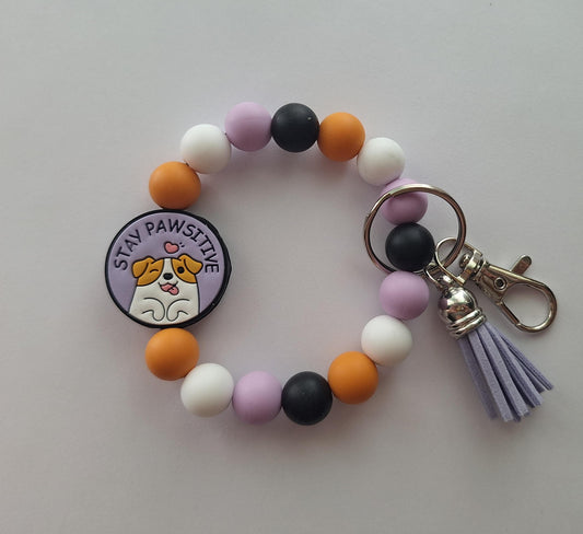 Silicone beaded wristlet keychain stay pawsitive  / dog mom silicone beaded wristlet keychain / stay positive bag accessories key chain gift
