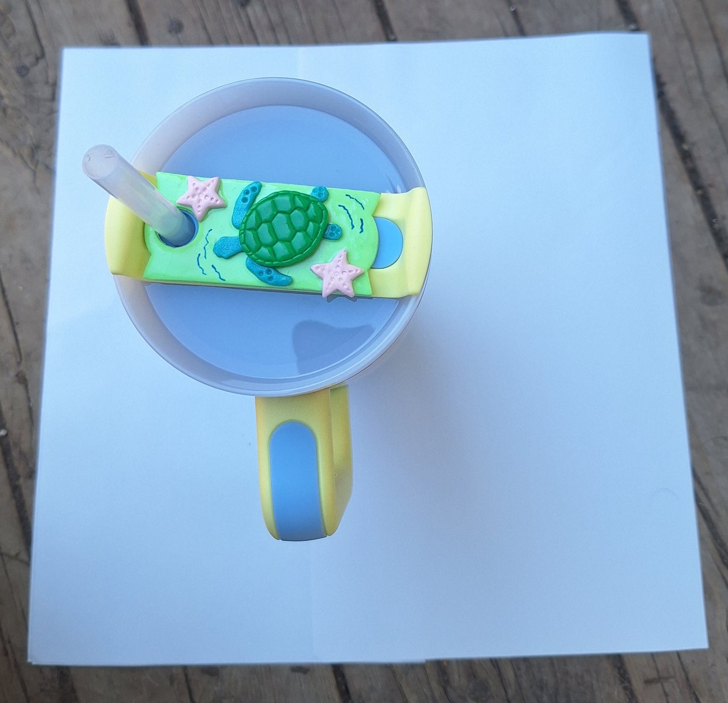 Polymer clay straw tag tumbler topper / clay tumbler accessories / sea turtle tumbler topper straw tag / beach turtle tumbler accessories