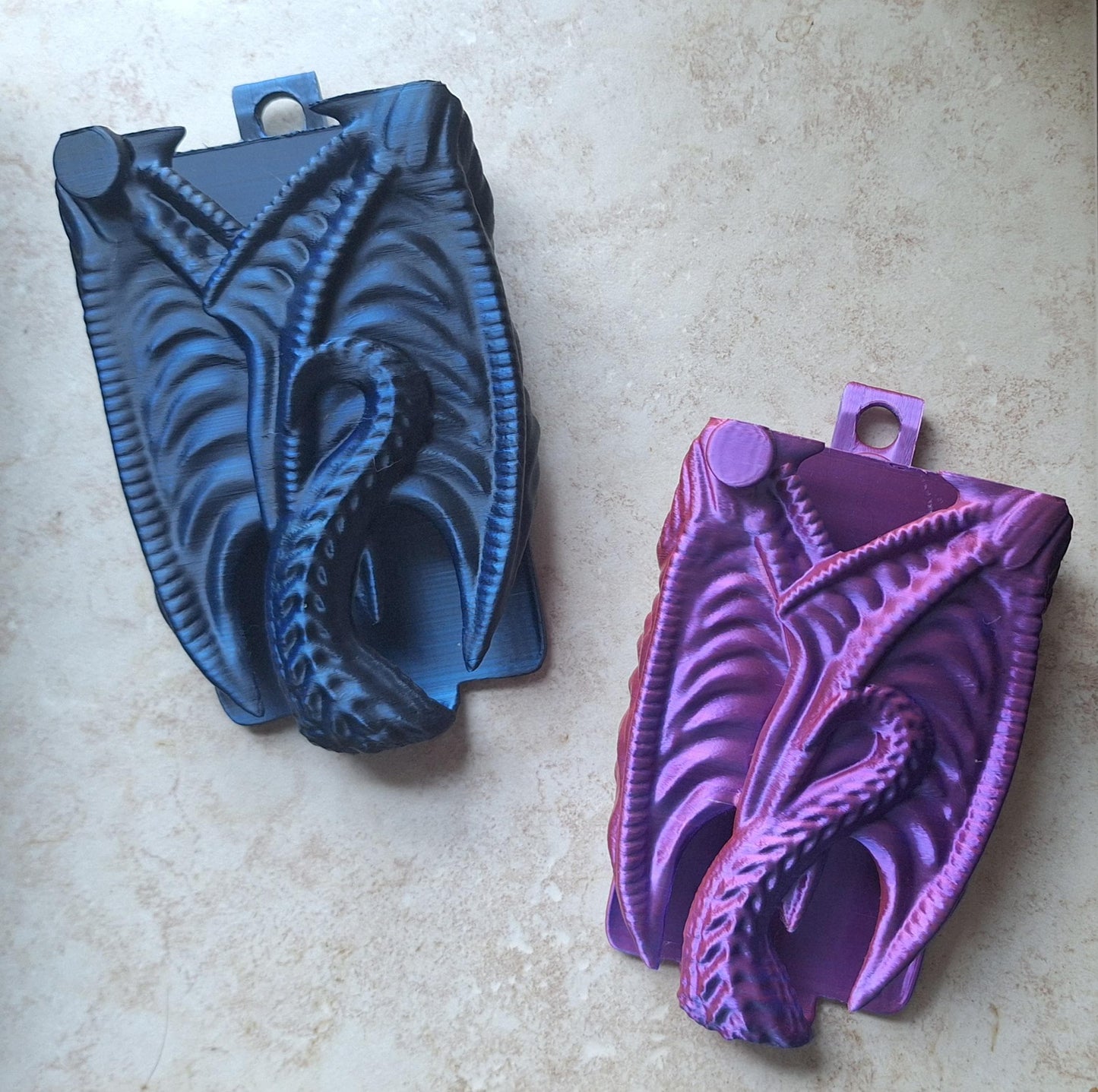 3D printed phone case w/ carabiner metallic 2tone dragon / 3d printed dragon wing phone holder / 3d printed animals figurine knick knack