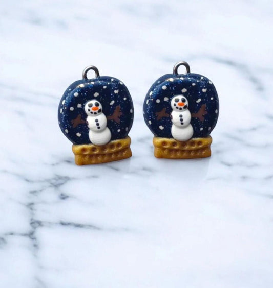 Kawaii blue sparkle snowglobe charms / polymer snow charms / kawaii Christmas  jewelry / kawaii Holiday charms / snow globe charms