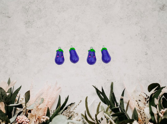 Kawaii eggplant charms / polymer clay egg plant charms / kawaii food charms / kawaii food jewelry stitch marker / clay veggie charms