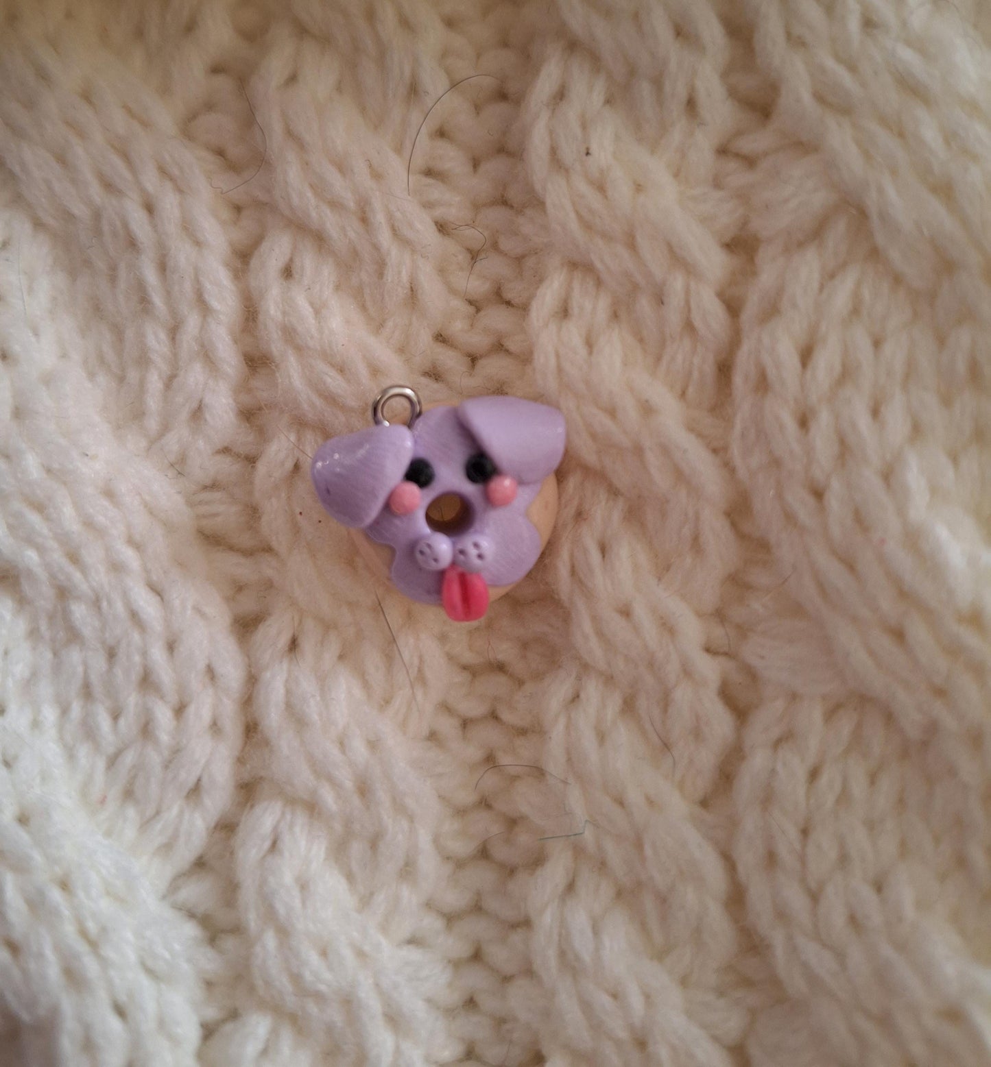 Polymer clay lavender puppy dog donut charms / polymer clay doggy charms / kawaii donut animal charm stitchmarker progress keeper notions