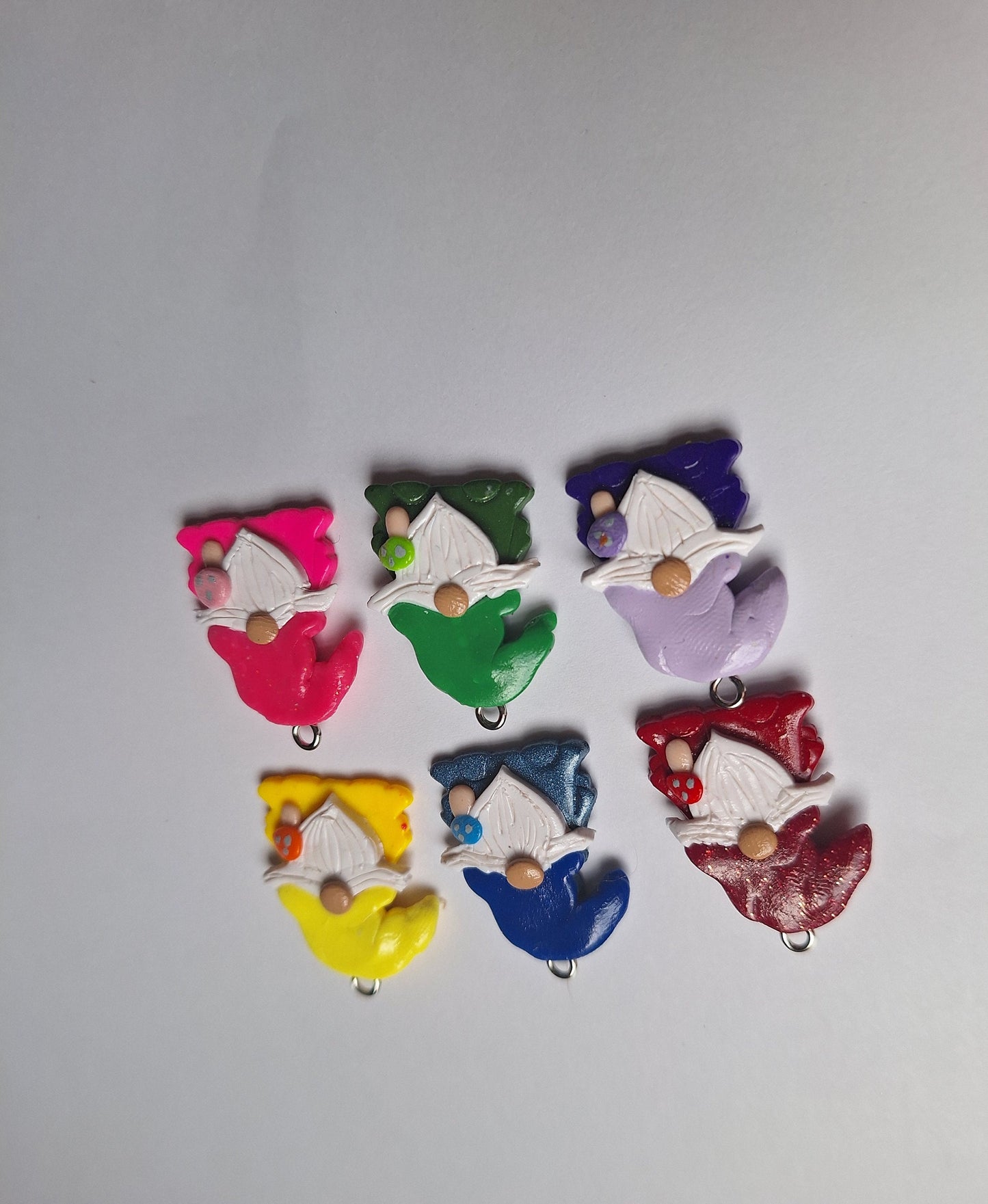 Kawaii colorful toadstool gnome charms / polymer clay rainbow gnome charms /fairy gnome charms stitch marker progress keeper