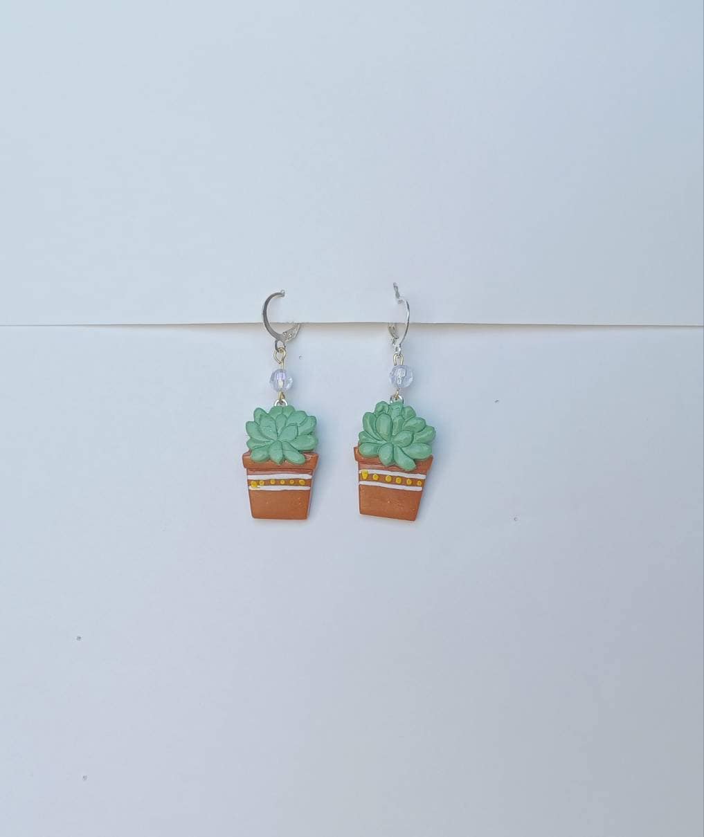Kawaii succulent earrings / polymer clay succulent plant earrings / kawaii floral plant jewelry / clay succulent