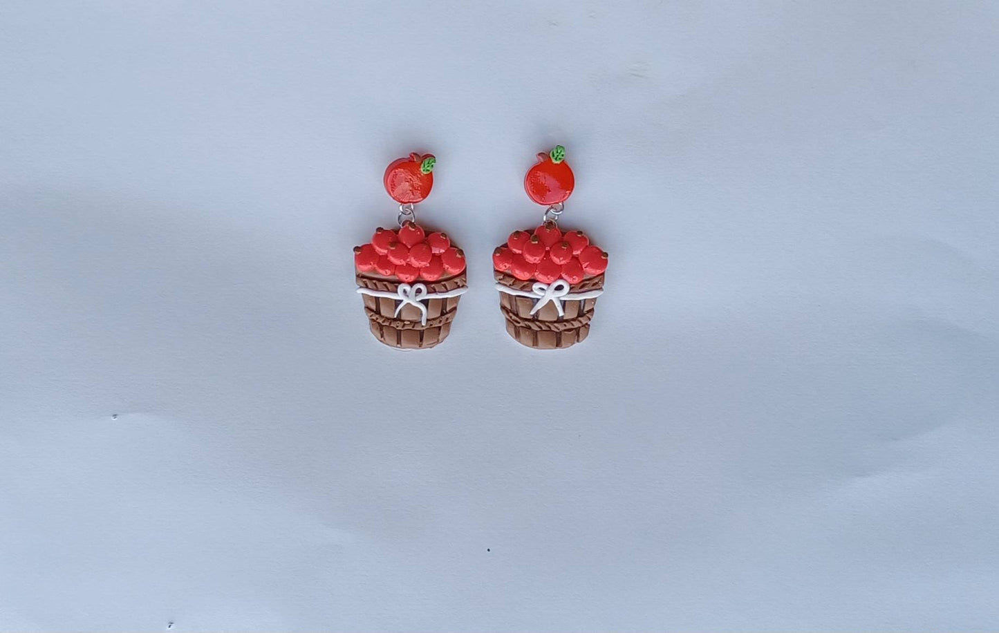Kawaii apple earrings / polymer clay apple orchard basket stud dangle earrings / kawaii apple fall  jewelry / clay autumn earrings