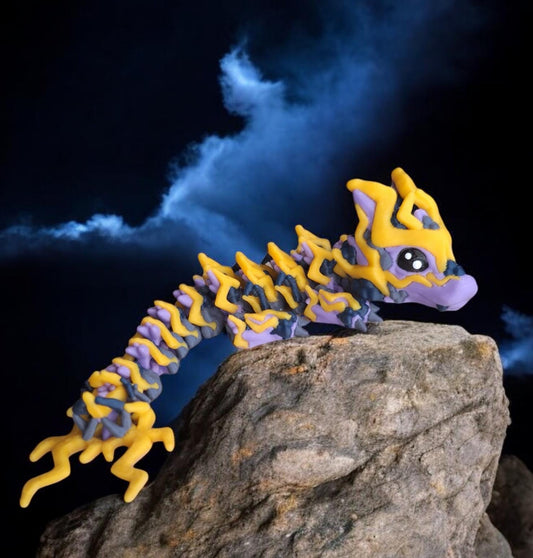 3D articulated purple yellow storm lightning baby dragon / 3d printed dragon animals