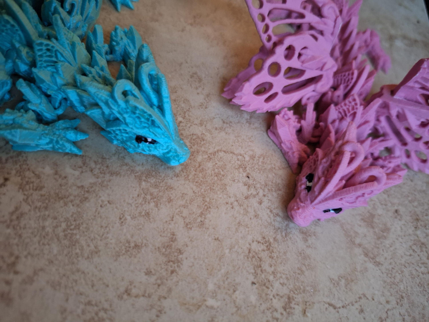 3D articulated fae wolf dragon / 3d printed dragon animals / pink teal faerie dragon knick knack Fidget figurines butterfly