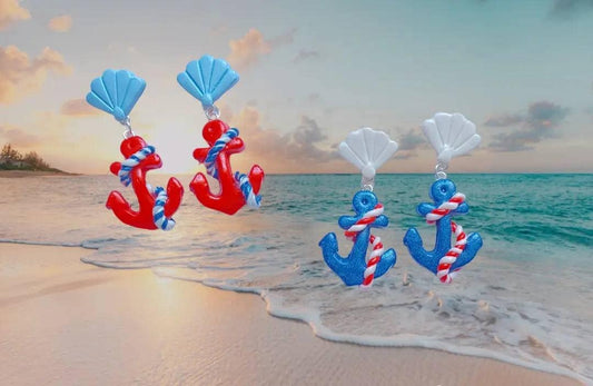 Kawaii nautical earrings / polymer clay anchor earrings / kawaii anchor nautical jewelry / clay shell anchor rope beach earrings
