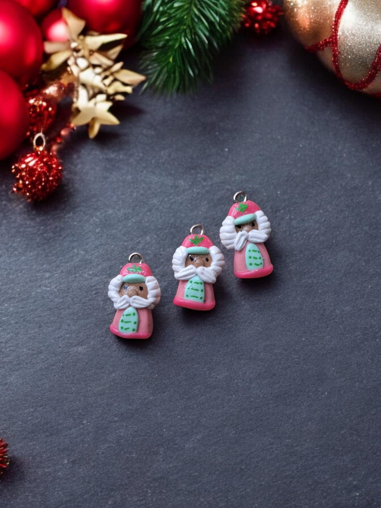 Kawaii mint pink nutcracker clay charms / polymer clay nutcracker charms / kawaii christmas holiday charms / kawaii nutcracker jewelry