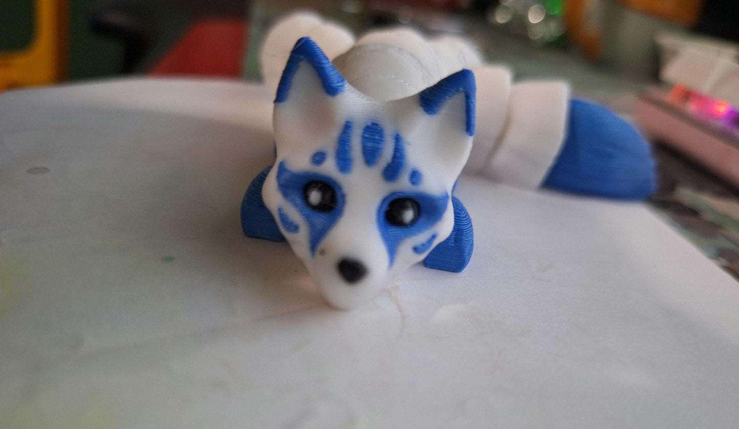 3D articulated red blue baby kitsune fox / 3d printed kitsune / 3d printed animals figurine knick knack Fidget