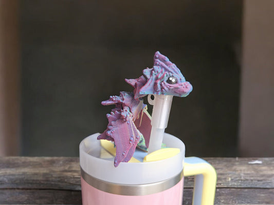 3D articulated colorful ocean dragon straw cap / 3d printed dragon animal / rainbow beach tadling dragon straw topper cover Fidget figurines