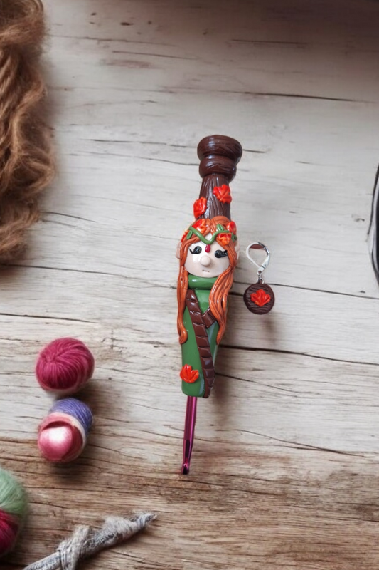Polymer clay cute autumn forest elf elven crochet hook