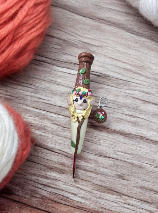 Polymer clay cute floral forest elf elven crochet hook