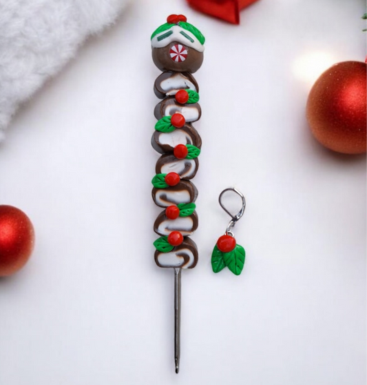 Polymer clay cute christmas holiday yule log cake roll crochet hook