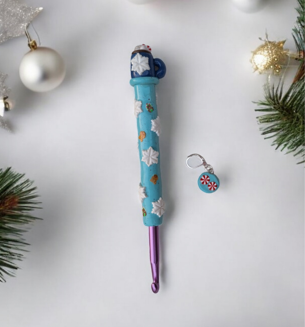Polymer clay cute christmas holiday peppermint mocha cocoa crochet hook