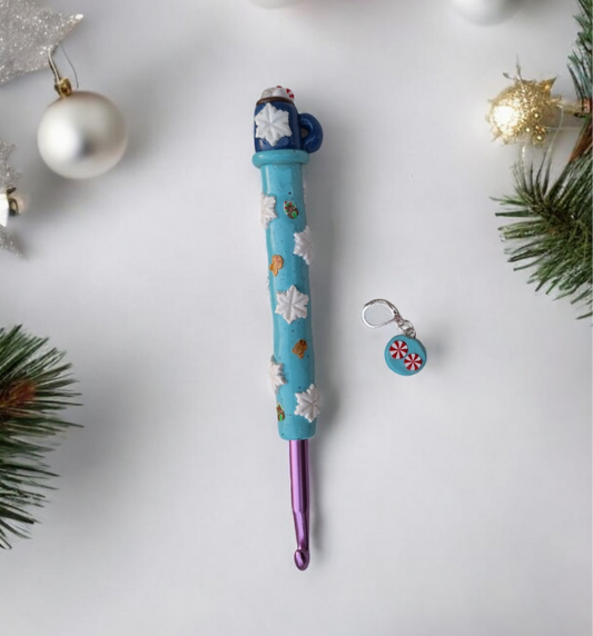 Polymer clay cute christmas holiday peppermint mocha cocoa crochet hook