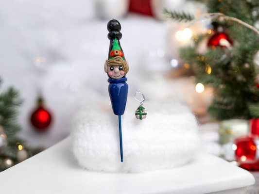Polymer clay cute christmas holiday elf crochet hook