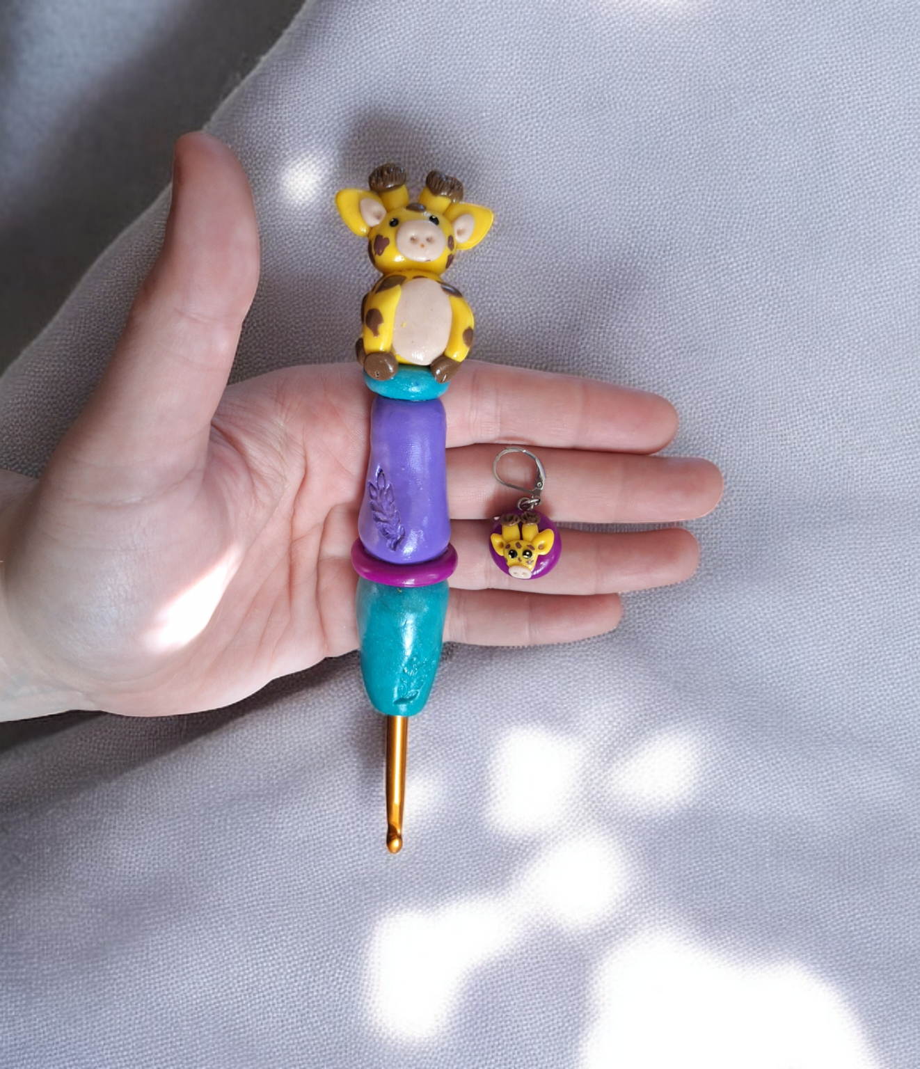 Polymer clay cute giraffe color block crochet hook