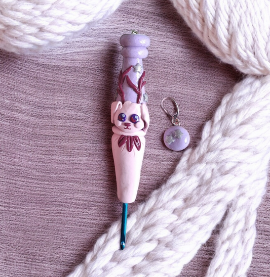Polymer clay cute jackalope crochet hook
