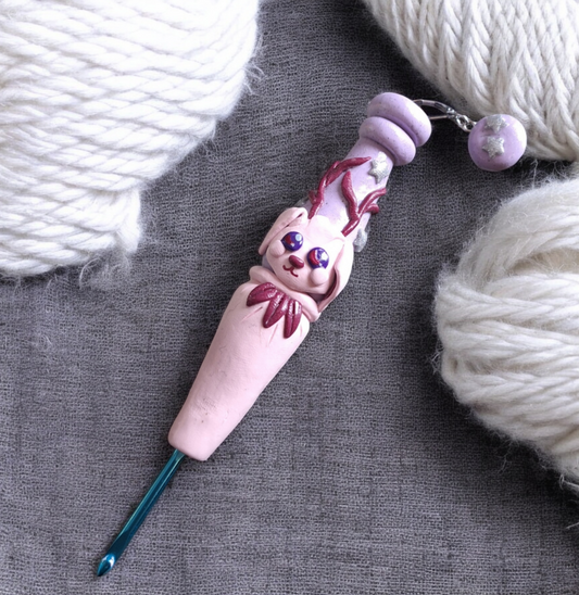 Polymer clay cute jackalope crochet hook