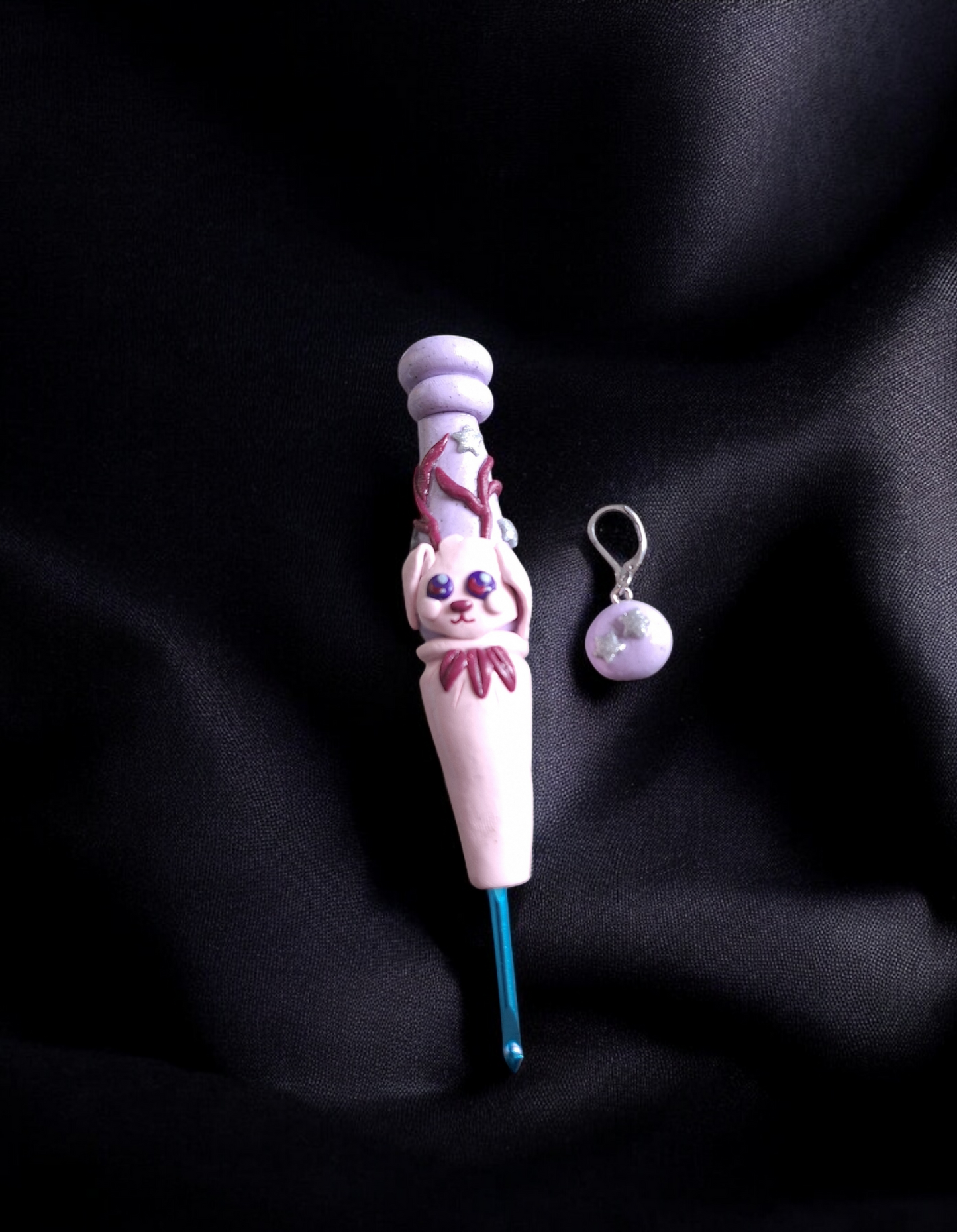 Polymer clay cute jackalope crochet hook