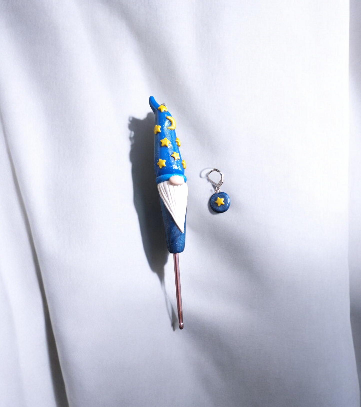 Polymer clay wizard gnome crochet hook