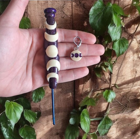 Polymer clay glow in the dark moon phase crochet hook