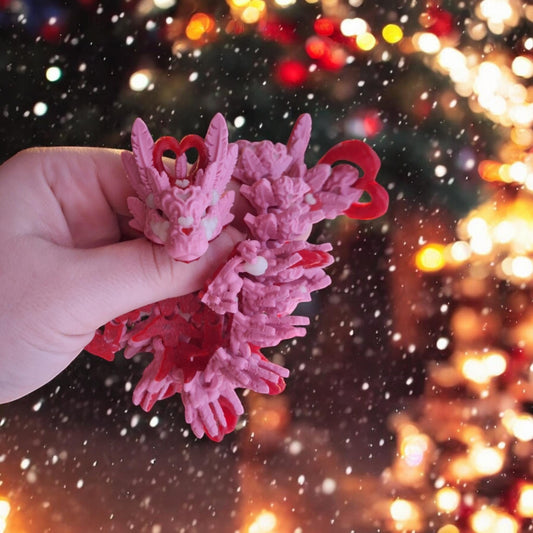 3D articulated pink red lightheart dragon / 3d printed dragon animals / heart love dragon knick knack Fidget figurines