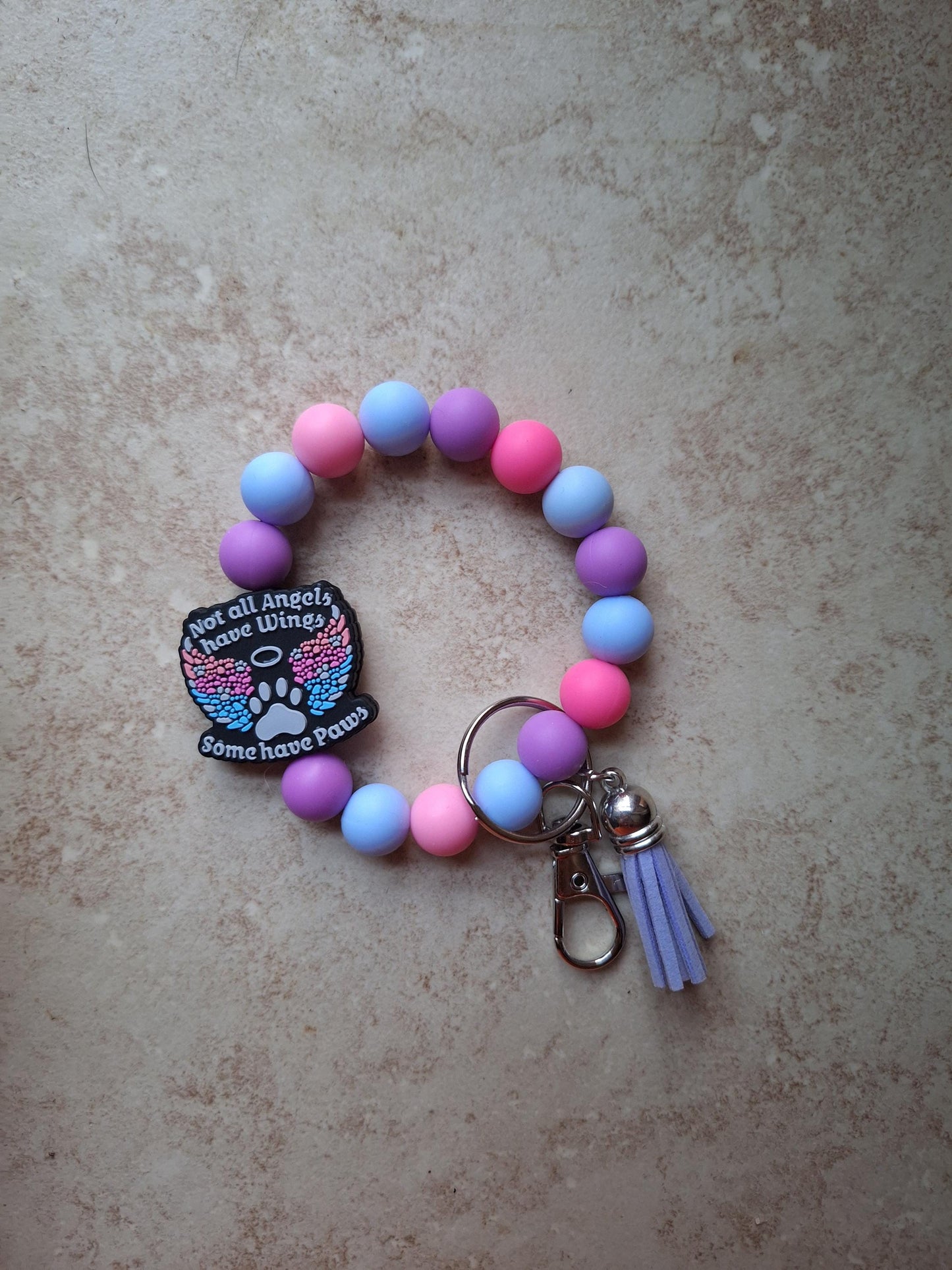 Silicone beaded wristlet keychain not all angels have wings / dog mom dad silicone beaded wristlet keychain / bag accessories key chain gift