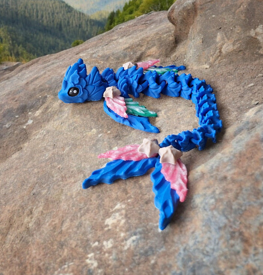 3D articulated blue green pink water dragon Mizu / 3d printed star dragon / 3d printed desk pet figurine fidget