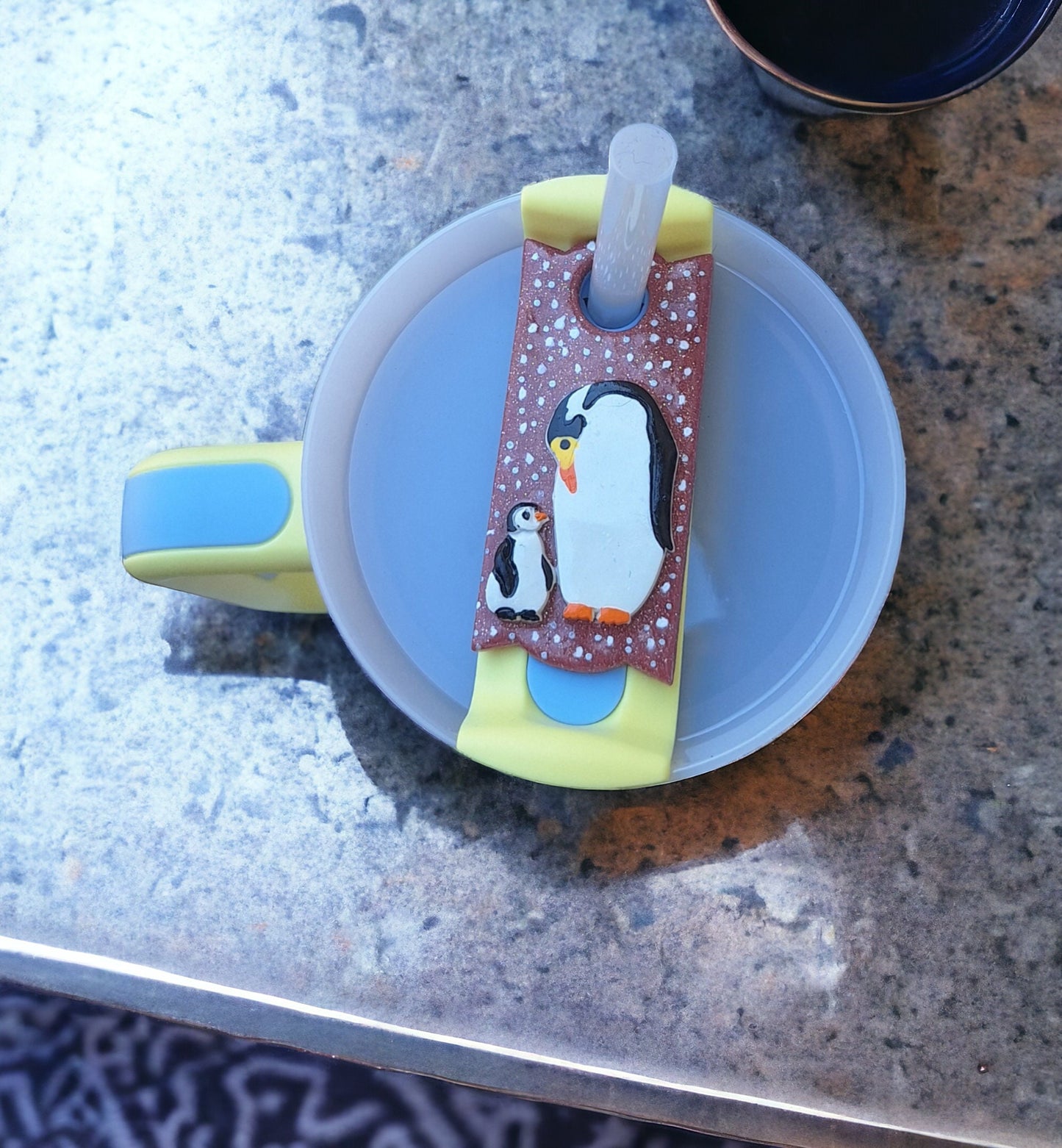 Polymer clay straw tag tumbler topper / clay tumbler accessories / winter penguin tumbler topper straw tag / penguin tumbler accessories