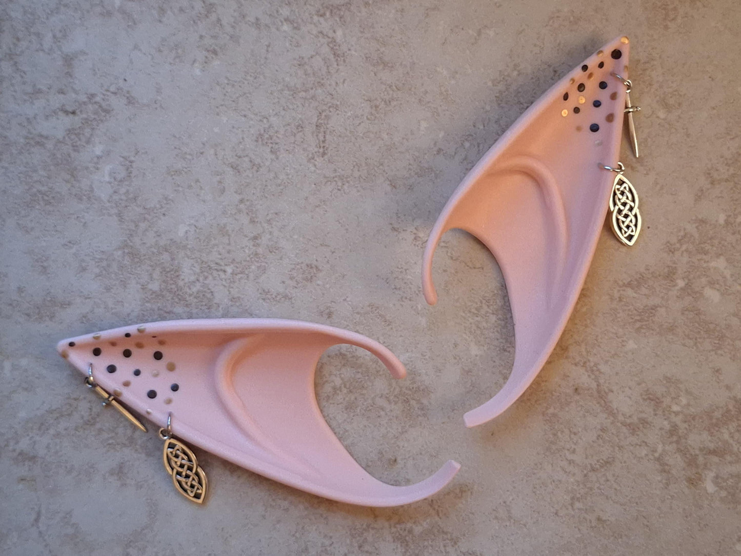 Celtic knot brown gold freckle rubber fairy pixie elf ears / halloween costume accessory cosplay elf ears / painted elf ears with earrings