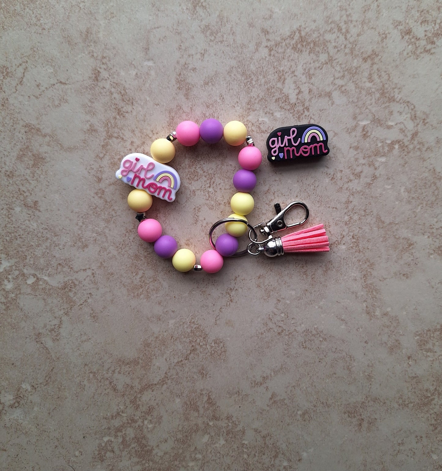 Silicone beaded wristlet keychain / mother's day mom silicone beaded wristlet keychain / girl mom bag accessories key chain